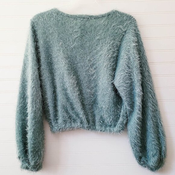 Altar'd State Sweater Womens XS Green Fluffy Eyelash Cropped Y2K Fuzzy Soft - Picture 7 of 8